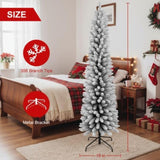 6FT Christmas Tree Artificial Plant with 358 Snowy Tips Flocked Pencil Slim PVC Tree Space-Saving 60571983