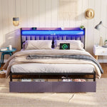 ZUN King Bed Frames with Storage Headboard and Drawers, LED Platform Bed Frame King Size, LED W1356133936