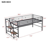 Mid Loft Bed with Storage stairs, Twin, Black MF323325AAB
