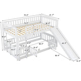 ZUN Bunk Bed with Slide,Twin Over Twin Low Bunk Bed with Fence and Ladder for Toddler Kids Teens White 50818946