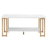 ZUN (106 x 50 x 48cm) Simple Double-layer Golden Iron Pipe Marble PVC Coffee Table Rectangular 20998933