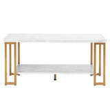 ZUN (106 x 50 x 48cm) Simple Double-layer Golden Iron Pipe Marble PVC Coffee Table Rectangular 20998933