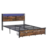 Queen Size Metal Platform Bed Frame with Wooden Headboard and with Footboard USB,Charging Station,2 W311P167043