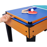 ZUN 5-in-1 Multi-Game Table - Billiards, Push Hockey, Foosball, Ping Pong, and Basketball brown /blue W465P164156