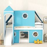 Twin Size Loft Bed with Slide Blue Tent and Tower - Blue WF532005AAC