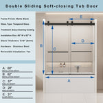 ZUN 56-60 in. W x 62 in. H Frameless Double Sliding Tub Door, Bypass Tub Shower Door Soft Closing, Matte W1573P205866