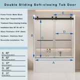 ZUN 56-60 in. W x 62 in. H Frameless Double Sliding Tub Door, Bypass Tub Shower Door Soft Closing, Matte W1573P205866