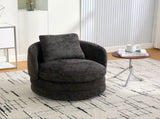 30"W Modern Round 360&deg Swivel Barrel Accent Chair with Pillow, Chenille Upholstered Comfy Barrel W3118P384514