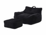 Giant Plush Bean Bag Chair for Adults with Armrests and Footstool -- Comfy Black Beanbag Chaise W1117P309394