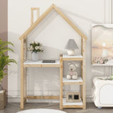 ZUN House-shaped Wooden writing Desk,Kids study Table,Bookshelf & Toy Storage,Natural W504P145325