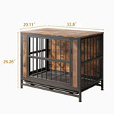 ZUN Dog Crate Furniture, Wooden Dog Crate Table, 32.8" Dog Kennel with 2 Slidings and Thick Iron W840P203066