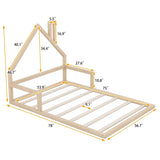 Full Size Wood Floor Bed with House-shaped Headboard, Natural WF304146AAN