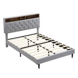 Queen-Size Upholstered Platform Bed Frame with a Modern Button-Tufted Linen Fabric Headboard,USB W311P285479