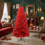 5FT Red Christmas Tree with 624 Tips Hinged Branches PVC Artificial Plant Tree Stable Metal Stand 07495040