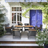 7 Piece Patio Dining Set, Outdoor Patio Conversation Set with Acacia Wood Table Top and Rattan 90467533