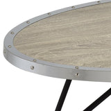 Weathered Grey Oak and Black Oval Coffee Table B062P181352