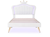 Twin Size Upholstered Bed Frame with LED Lights, Modern Upholstered Princess Bed With Crown WF315530AAK