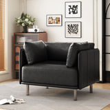 39" Vintage Black Faux Leather Lounge Chair with Polyester and PU Leather Upholstery, Solid Wood N767P208310K