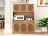 Natural Boho 6-Door Pantry Cabinet, PE Rattan Doors & Built-in Charging Station 36805951