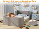 Gray Upholstered Toddler Bed Velvet Wooden Slat Frame for Kids No Mattress 56376470