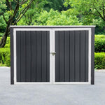 ZUN Garbage Bin Shed Stores 2 Trash Cans Metal Outdoor Bin Shed for Garbage Storage,Grey W1350P230160