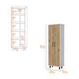 Fagan 2-Door 5-Shelf Kitchen Pantry White and Macadamia B062103265