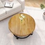 ZUN Modern Round Coffee Table Wooden Carving Pattern Coffee Table with Metal Legs for Living Room W757P186923