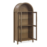 A high arched storage cabinet with a lamp, a modern retro-style wooden storage cabinet with 22213549