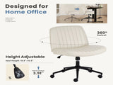 PU leather Armless Office Chair Criss Cross Legged Chair with Wheels, Beige 83019500