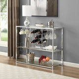 ZUN Contemporary Chrome Wine Rack Silver Modern Glass Metal Frame Wine Storage 62673456