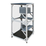 30.7" Wooden Catio Outdoor Cat Enclosure, Luxury Cat House on Wheels with Napping House, 4 Platforms W773P183374