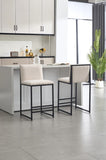 Counter Height Bar Stools Set of 2, Upholstered Linen Bar Chairs, Metal Footrest and Frame for W1249P257008