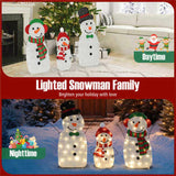 3-Piece Lighted Snowman Family Decor - 95 Warm-White LEDs, MetalFabric, 30.5"/25.5"/20.5" Sizes 64158309