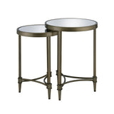 ZUN ACME Aditya Nesting End Table, Mirror & Antique Brass Finish LV02596