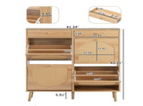 Rattan-front shoe cabinet with 2 drawers and 4 flip-down compartments, made of particleboard, 08184629