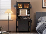 Small Vanity Desk with Sliding Mirror and LED Lights, Makeup Table with Charging Station and Storage 24790285