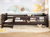 Twin Size Floor Bed with Storage Bookcases, Solid Wood Kids Floor Bed with Cute Stairs and W1580P390217
