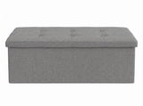 Upholstered Folding Storage Bench Grey Linen, Padded Seat with Hidden Storage, Collapsible Design 81565987