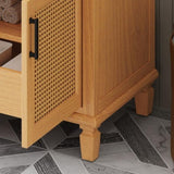 36" Rattan Bathroom Vanity with Ceramic Sink, Modern Bathroom Sink Cabinet with 2 Soft Close Doors N817P271077N