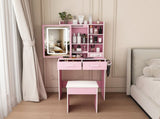 Small Makeup Vanity Desk with Mirror & Adjustable LED Lights,Built-in Power Outlet & Hidden Storage, W2699P476375