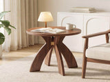 Round Side, 23.6 Inch Circular End with Curved Cross Legs, Melamine Laminated MDF Accent 72468890