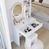 17" Round LED Mirror Vanity Table Soft Cushion Stool Suit, Large Mirror, Touch Switch, 3 colors, W3258P311347