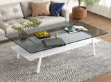 Rectangle Coffee Table, Tempered Glass Tabletop with White Metal Legs, Modern Table for Living Room W241126035