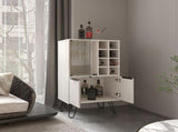 Bar Cabinet 43.1" H, with 2 Doors, 9 Shelves, and 1 Glass Panel, White Washed Oak B097P250849