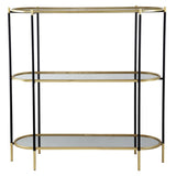 48.5x16.5x50" 3-Tier Metal Console Table, Black Gold Mirrored Shelf W2078125787