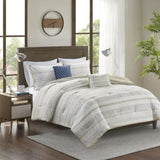 Full/Queen 5 Piece Printed Seersucker Comforter Set with Throw Pillows B035128859