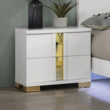 Attractive Beautiful Nightstand Bedroom Furniture White And Gold Finish Bracketed Metal Legs 1pc B011P326223