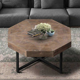 Wood Octagonal Vintage Patchwork Craft Farmhouse 30 Inch Wooden Top Cross Metal Legs Coffee W1445P193125