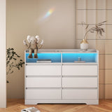 6 Drawer Dresser, White Dresser for Bedroom LED Lights, Modern Dressers & Chests of Drawers W132166406