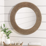 ZUN Natural Jute Rope Round Wall Mirror 26" B03598875